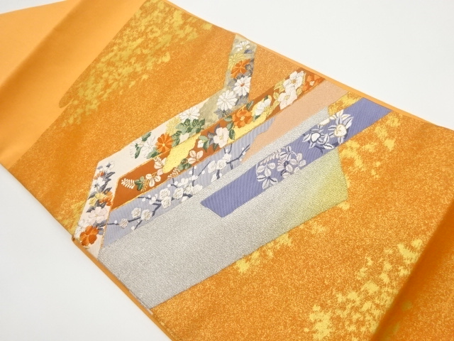 引箔短冊に花々模様織出し名古屋帯